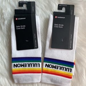 Lululemon Men's Daily Stride Crew Sock Stripe Wordmark White Size L New Lot 2
